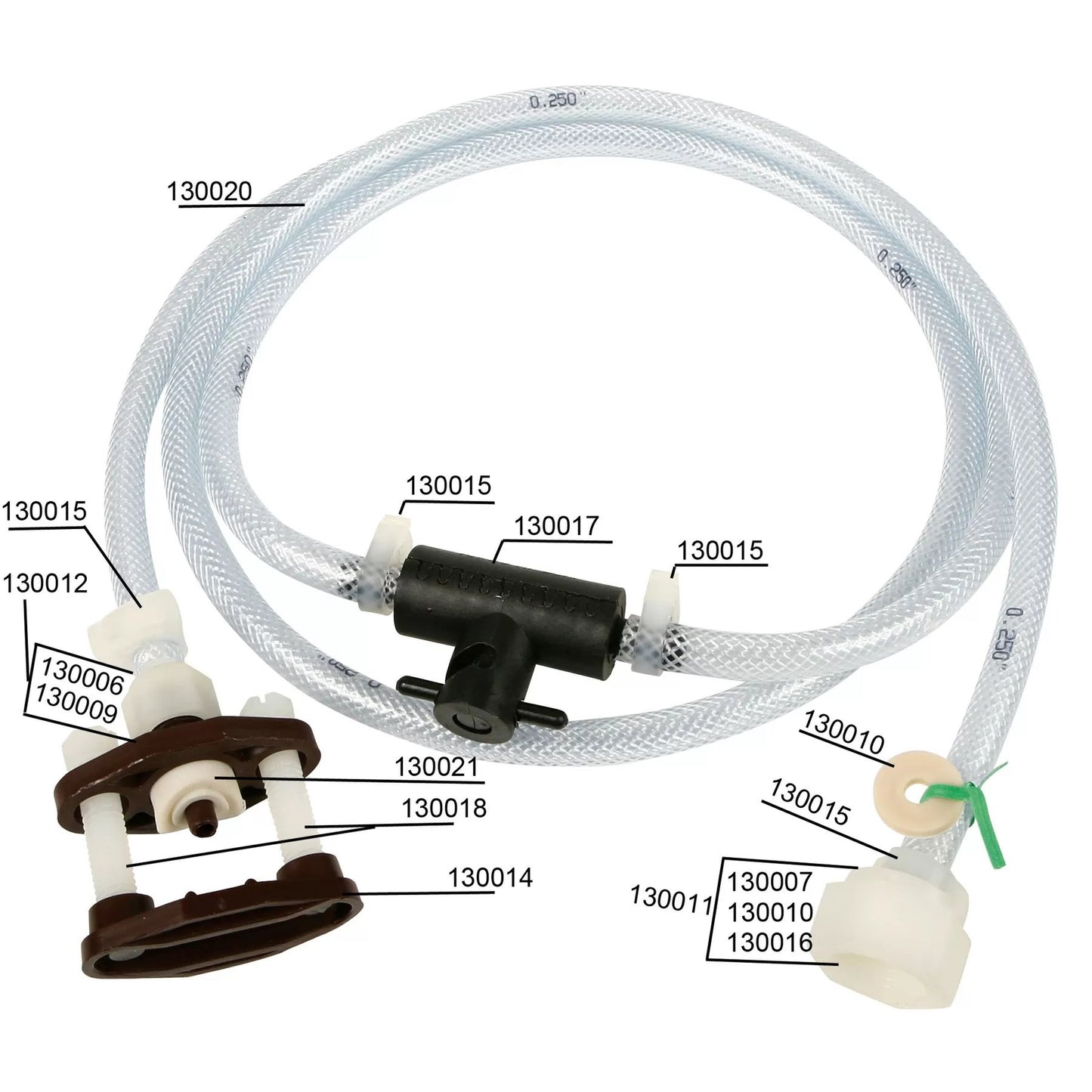 6' Plumbing Kit with InLine Shut Off & Clear Hose Parts