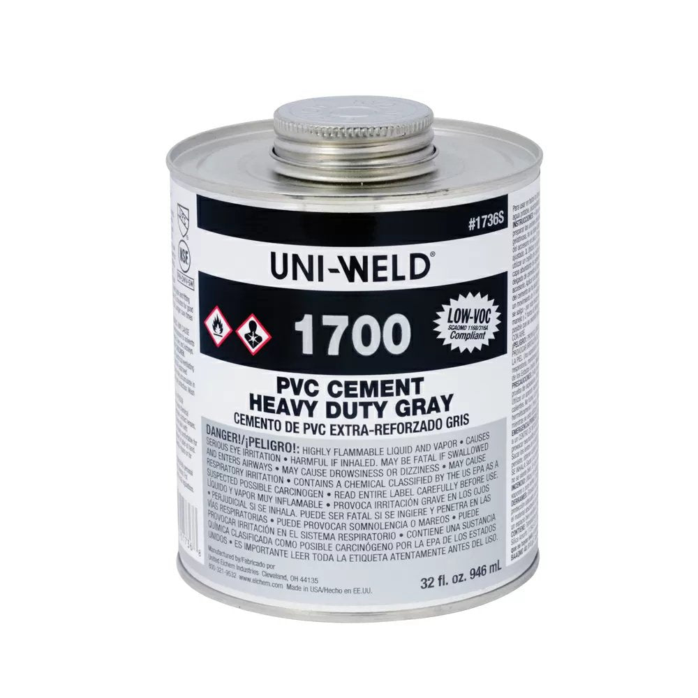 United Elchem® Heavy-Duty Gray PVC Cement - 32 oz