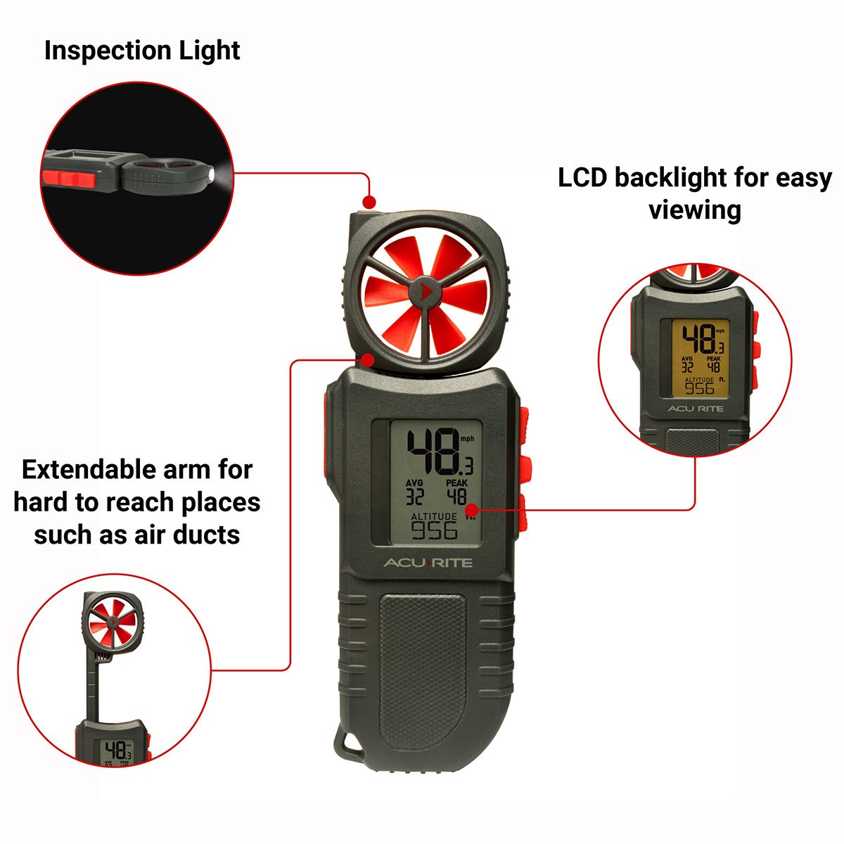 Portable Anemometer with Inspection Light