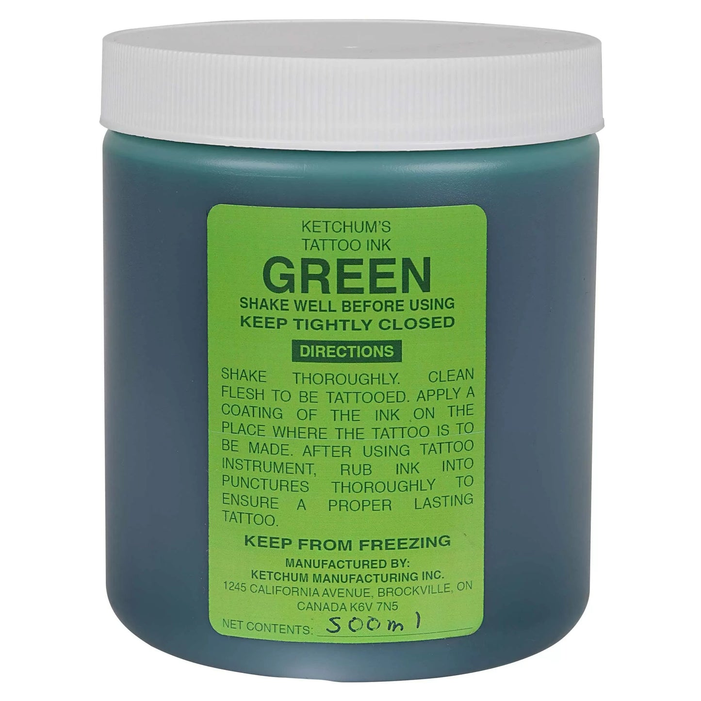 Permanent Green Tattoo Ink - 500 mL