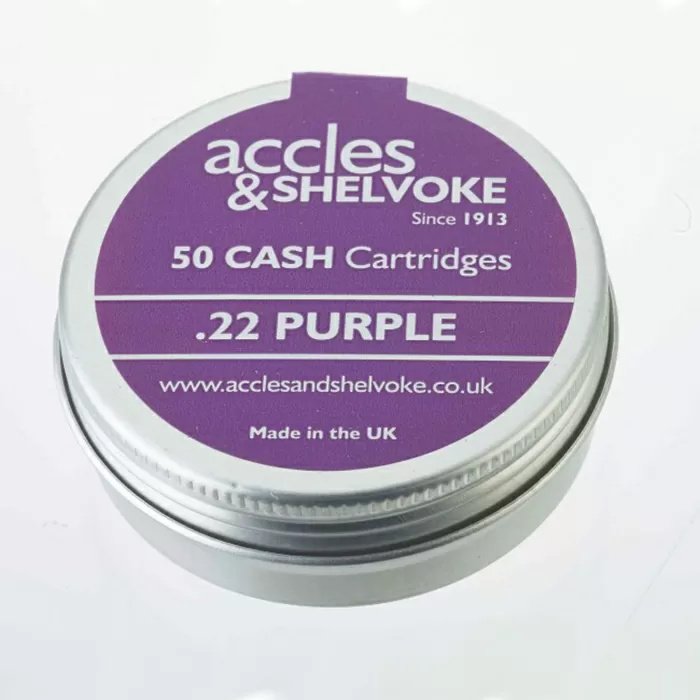 Accles & Shelvoke .22 Caliber Purple 2.5 Grain Cartridges - 50/Tin