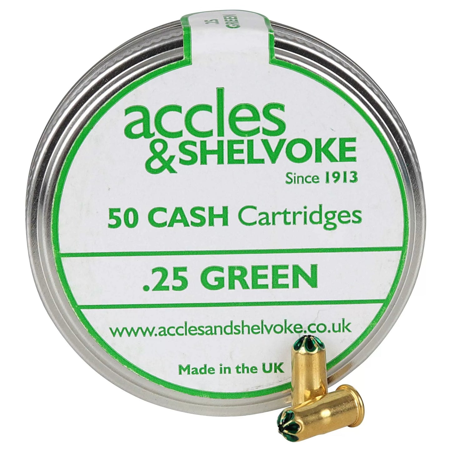 Accles & Shelvoke CASH® .25 Caliber Green 4.5 Grain Cartridges - 50/Tin