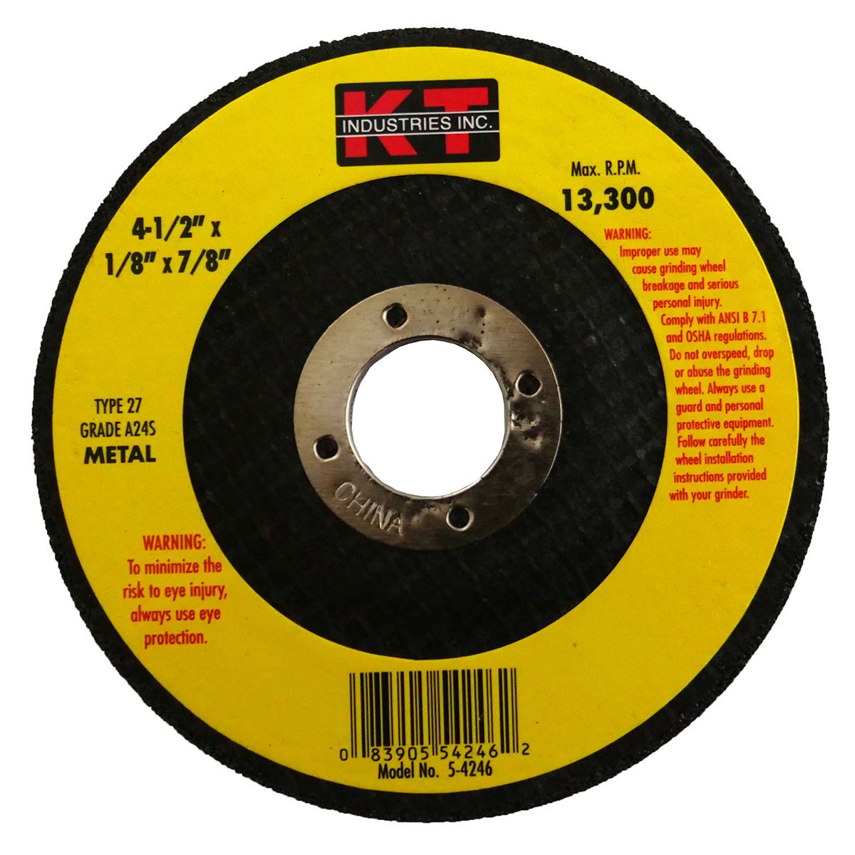 K-T Industries® Metal Grinding Wheel - 4-1/2 x 1/8 Arbor 7/8