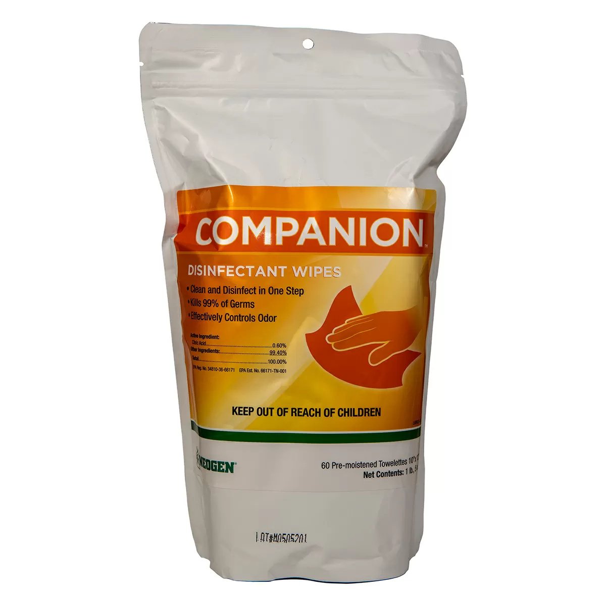 Neogen COMPANION™ Disinfectant 10" x 12" Large Wipes - 60 Count