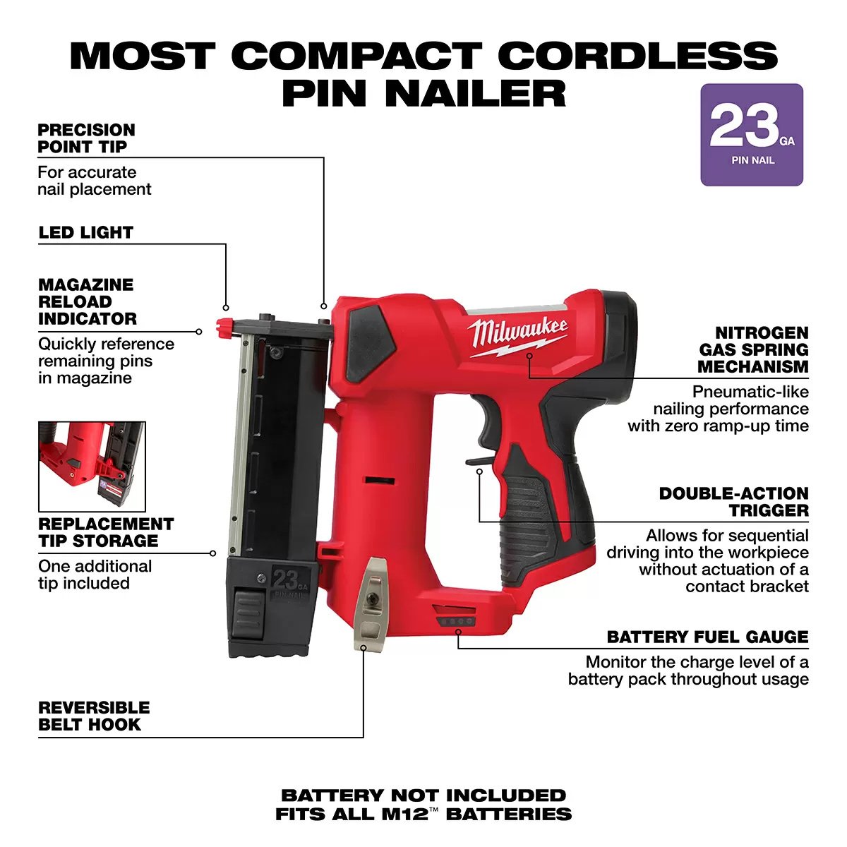 Milwaukee® Tool M12™ 23-Gauge Pin Nailer