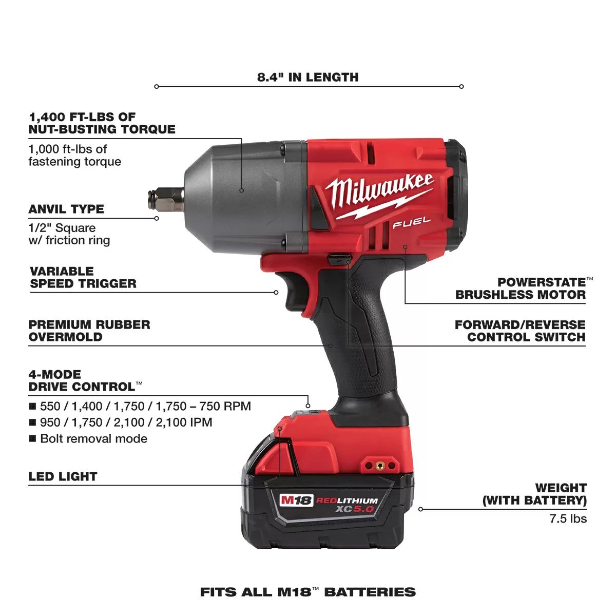 Milwaukee® Tool M18 FUEL™ 1/2" High-Torque Impact Wrench Kit