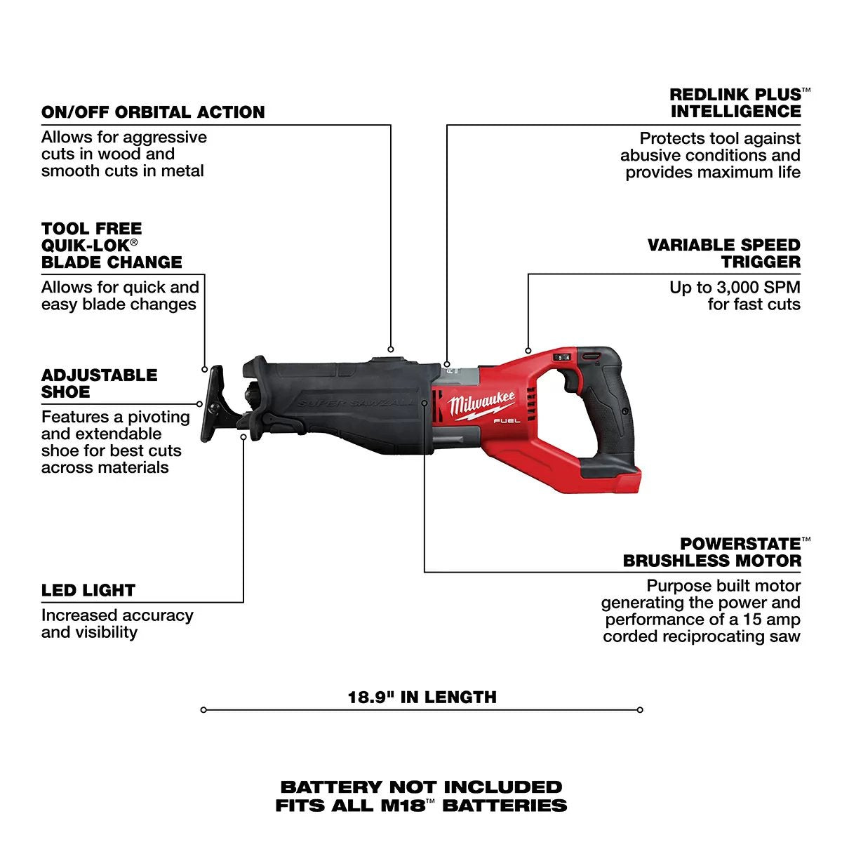 Milwaukee® Tool M18 FUEL™ SUPER SAWZALL® Reciprocating Saw - Tool ONLY