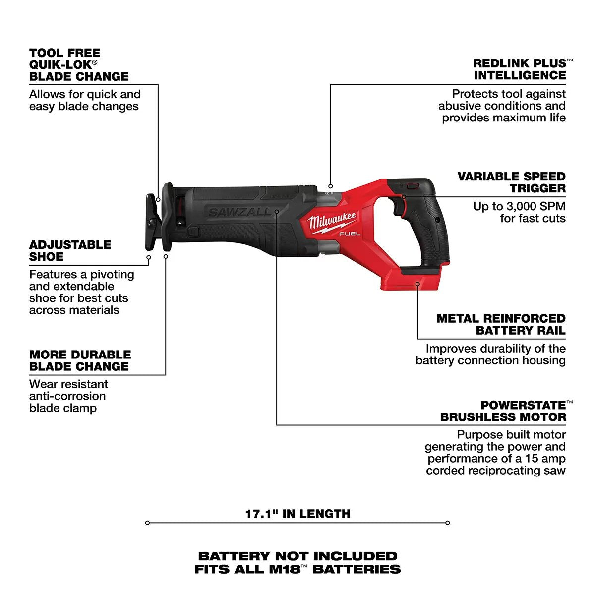 Milwaukee® Tool M18 FUEL™ SAWZALL® Reciprocating Saw - Tool ONLY