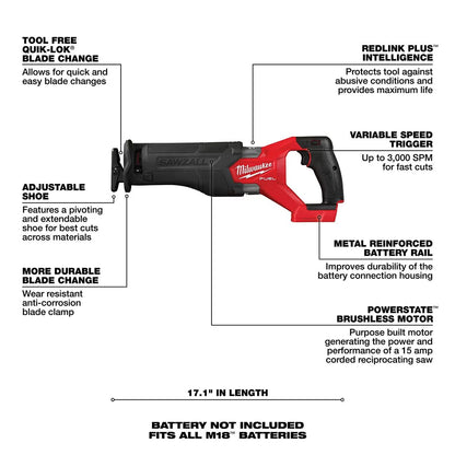 Milwaukee® Tool M18 FUEL™ SAWZALL® Reciprocating Saw - Tool ONLY