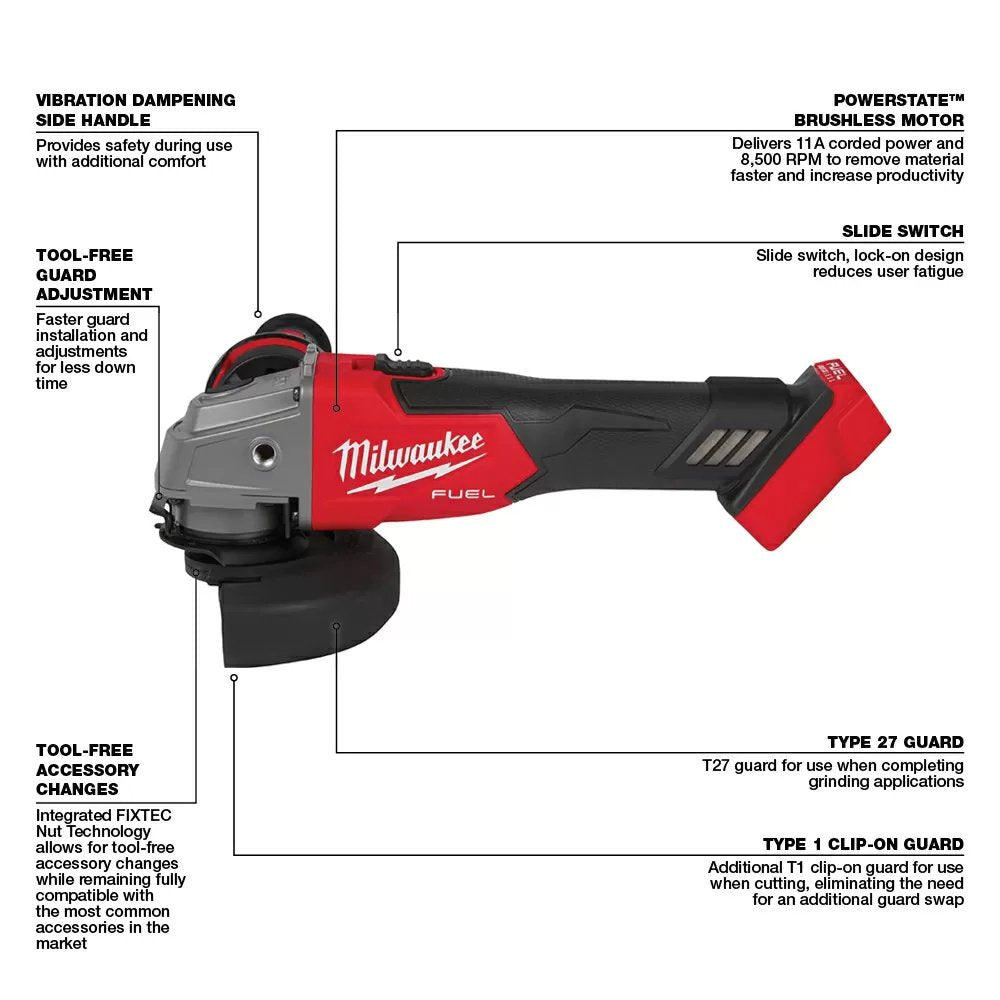 Milwaukee® Tool M18 FUEL™ Grinder Slide Switch, Lock-On - 4 1/2"-5"