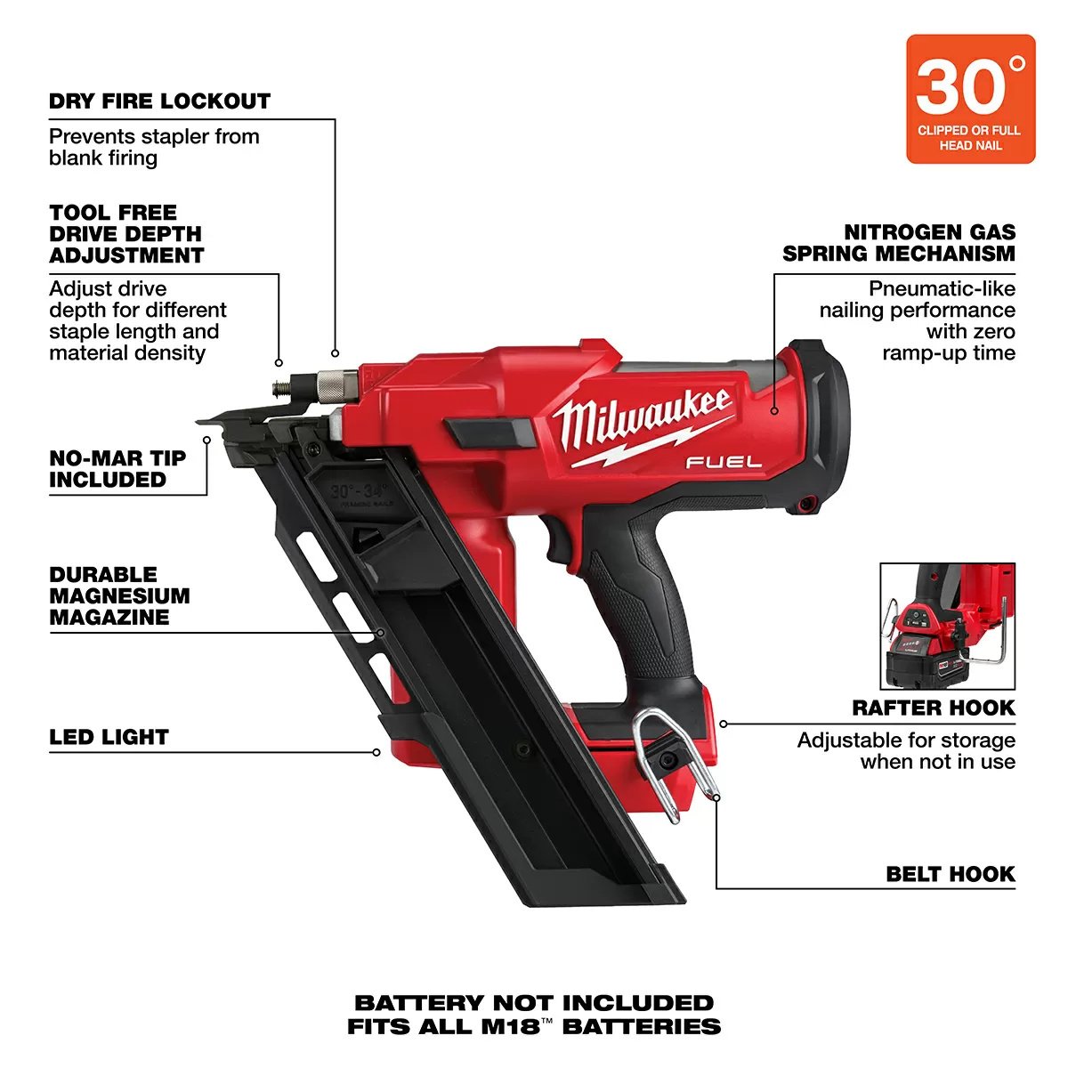 Milwaukee® Tool M18 FUEL™ 30 Degree Framing Nailer - Tool ONLY