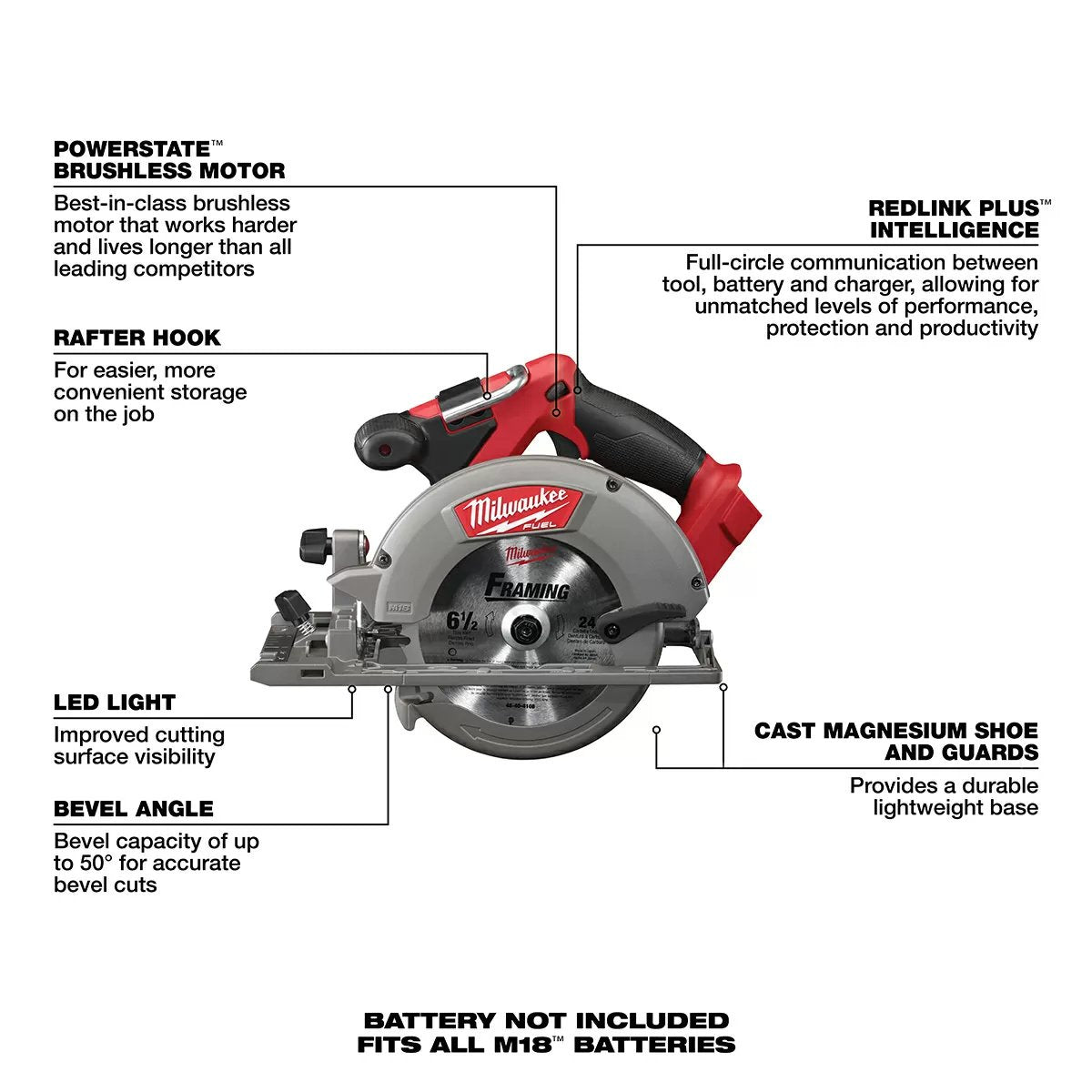 Milwaukee® Tool M18 FUEL™ Circular Saw - 6 1/2" Blade - Tool ONLY