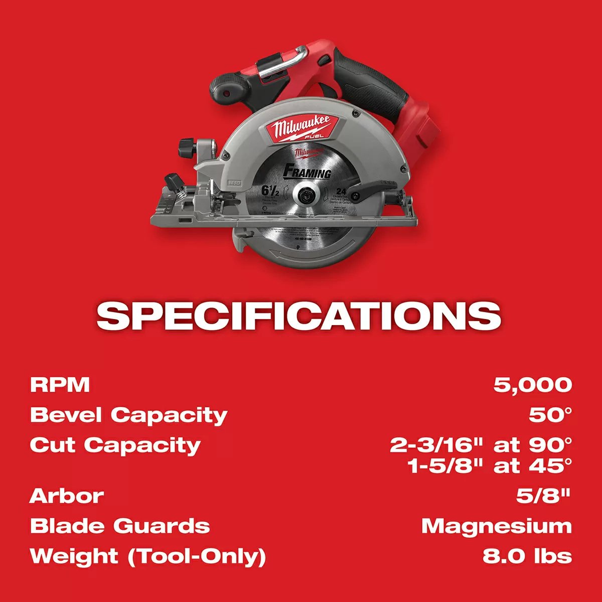 Milwaukee® Tool M18 FUEL™ Circular Saw - 6 1/2" Blade - Tool ONLY