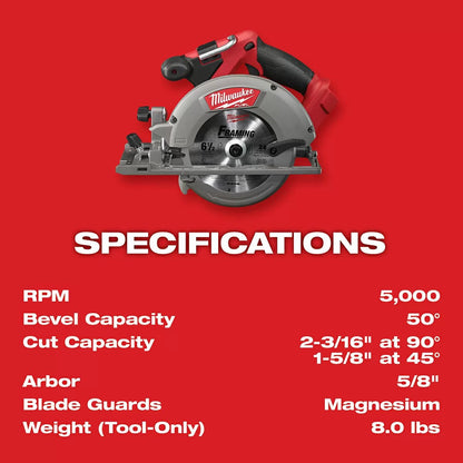 Milwaukee® Tool M18 FUEL™ Circular Saw - 6 1/2" Blade - Tool ONLY