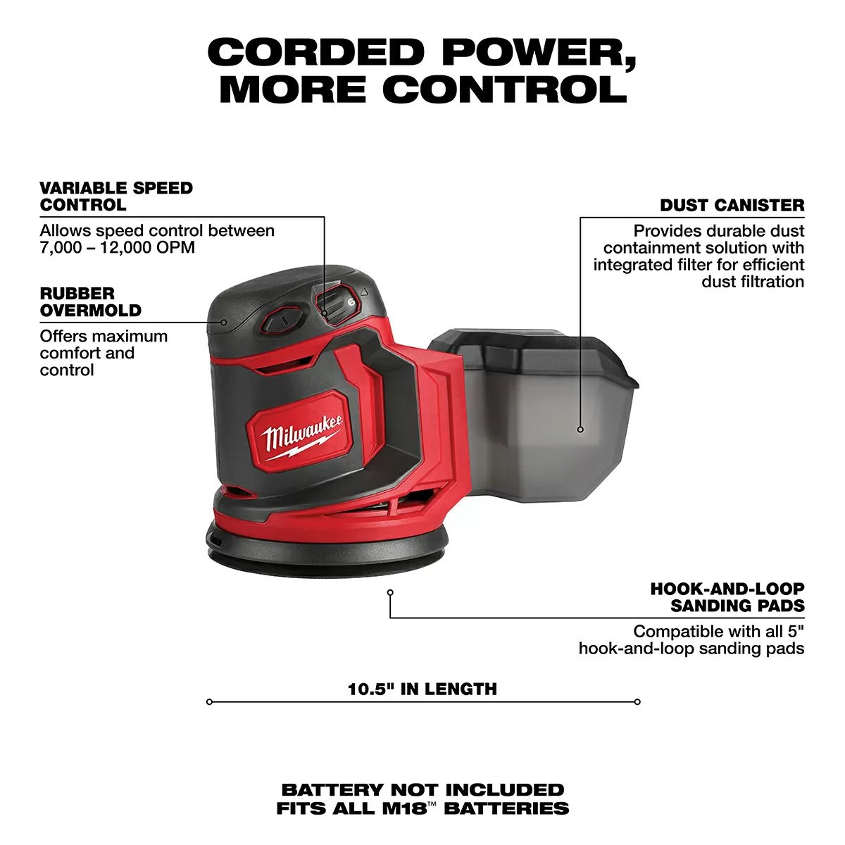 Milwaukee® Tool M18™ Random Orbit Sander - Tool ONLY