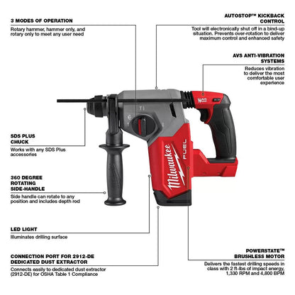 Milwaukee® Tool M18 FUEL™ 1" SDS Plus Rotary Hammer - Tool ONLY