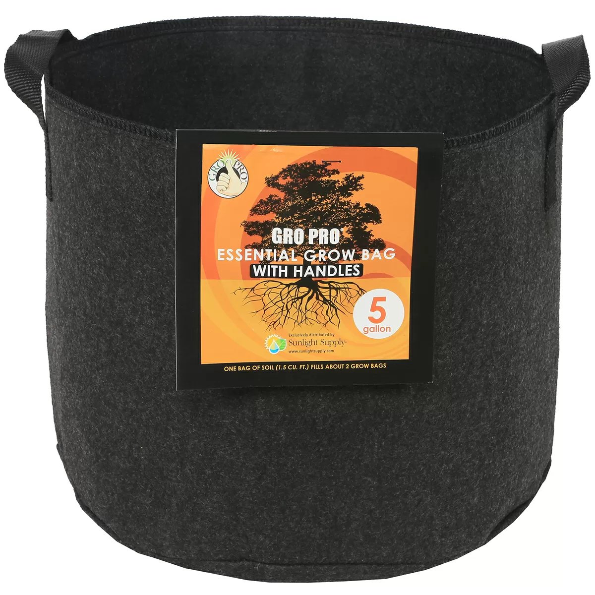 Gro Pro® Essential Round Black Fabric Pot w/Handles