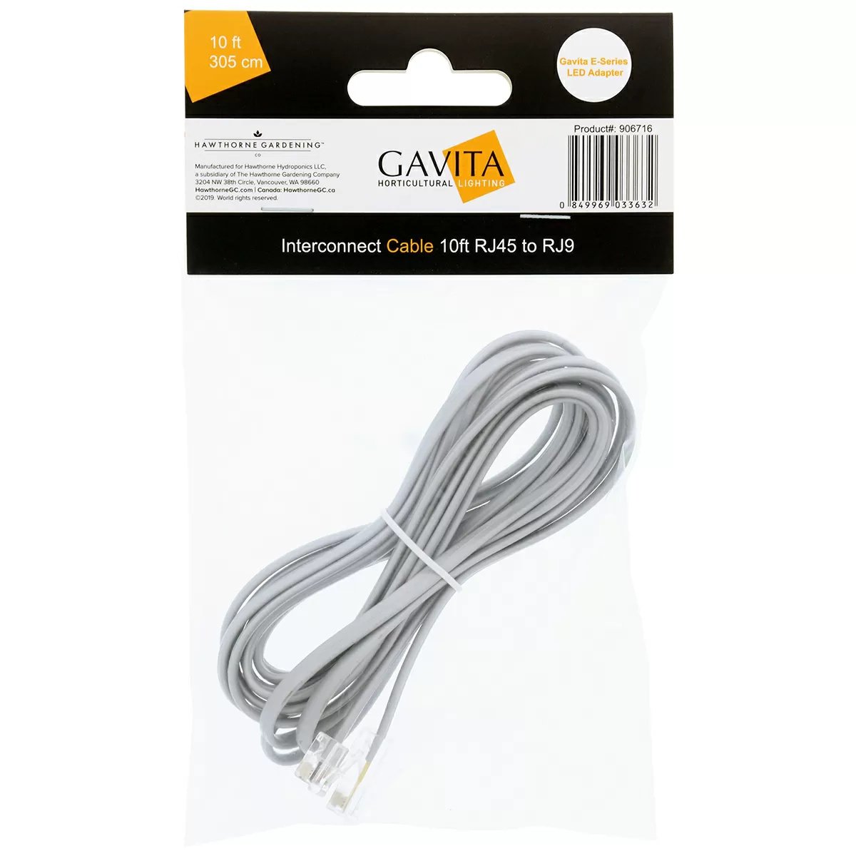 Gavita e-Series LED Adapter Interconnect Cable - 10' Long