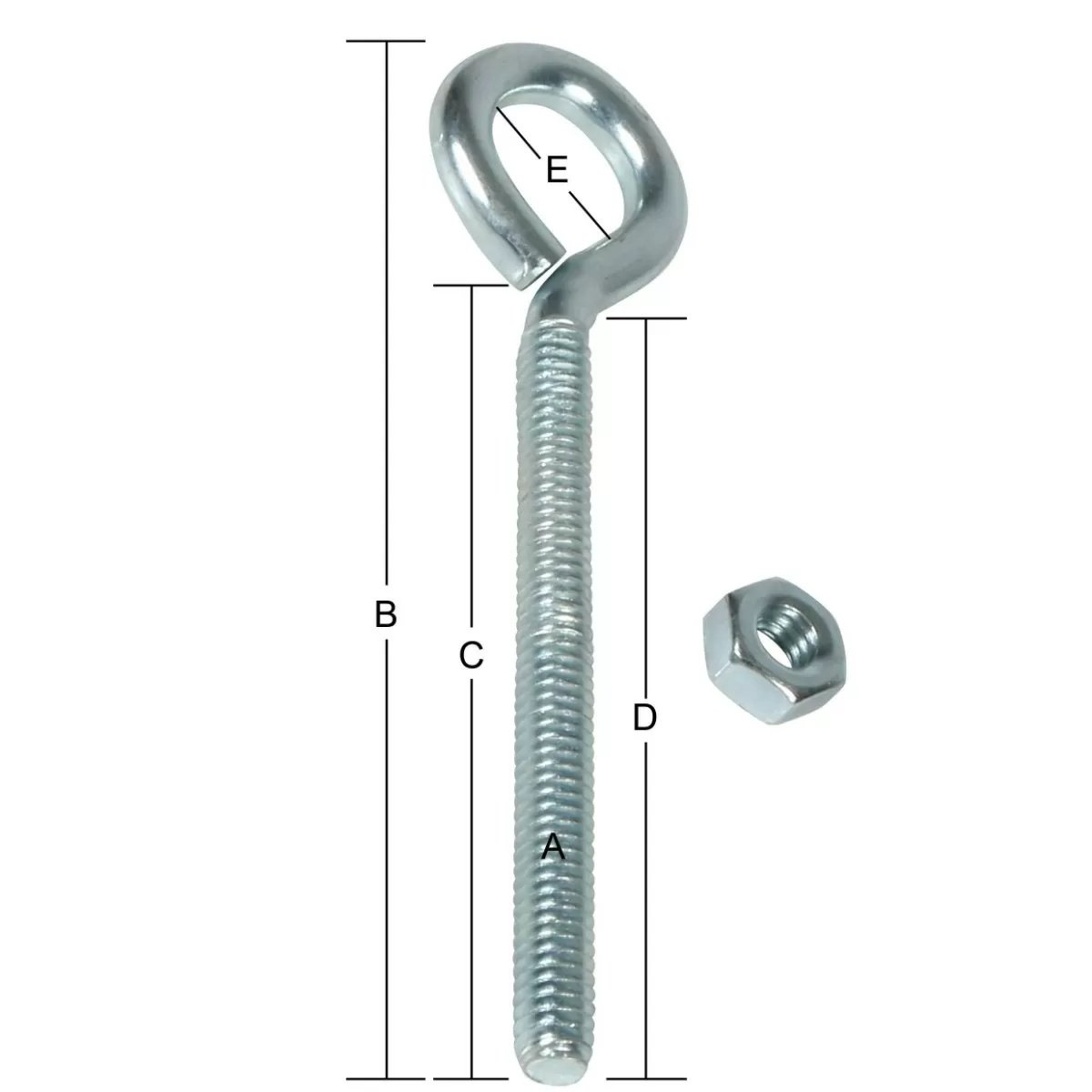 Zinc Eye Bolt w/ Nut - 1/4" x 4"