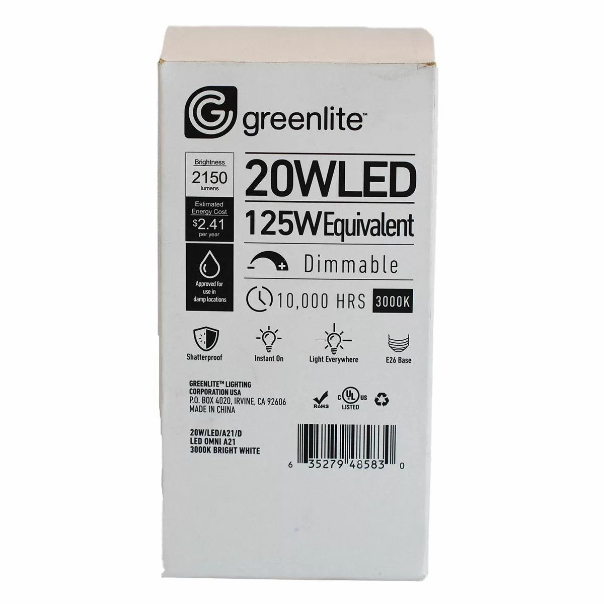 Greenlite™ A21 LED 20W, Dimmable Bulb