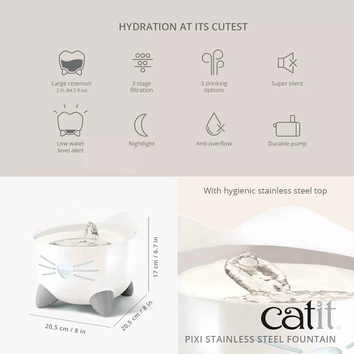 Catit Pixi Fountain -  w/ Stainless Steel Top