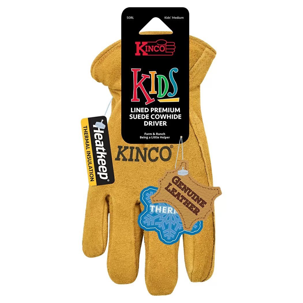 Kinco® Kids' Lined Suede Cowhide Driver Gloves