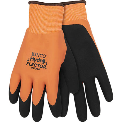 Kinco® Hydroflector™ Lined Waterproof Hi-Vis Orange Thermal Knit Shell & Double-Coated Latex Gloves