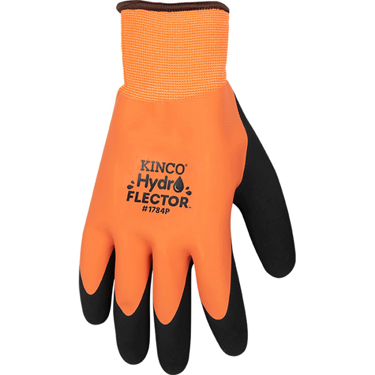 Kinco® Hydroflector™ Lined Waterproof Hi-Vis Orange Thermal Knit Shell & Double-Coated Latex Gloves