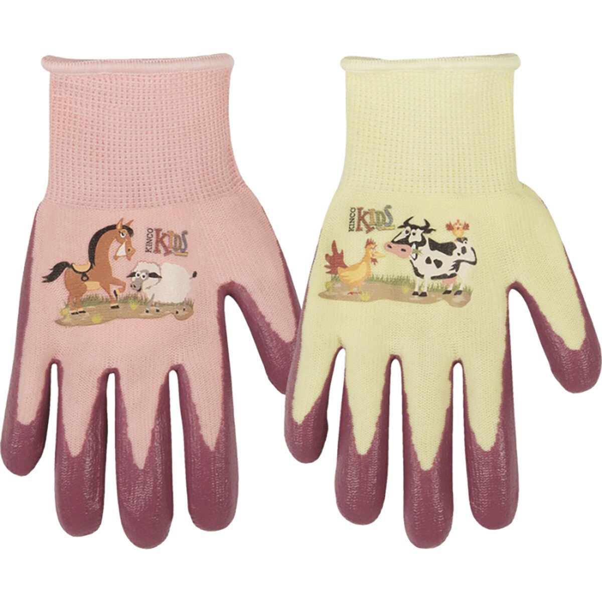 Kinco® Kids' Farm Friends Nylon Knit Shell & Foam Nitrile Palm Gloves