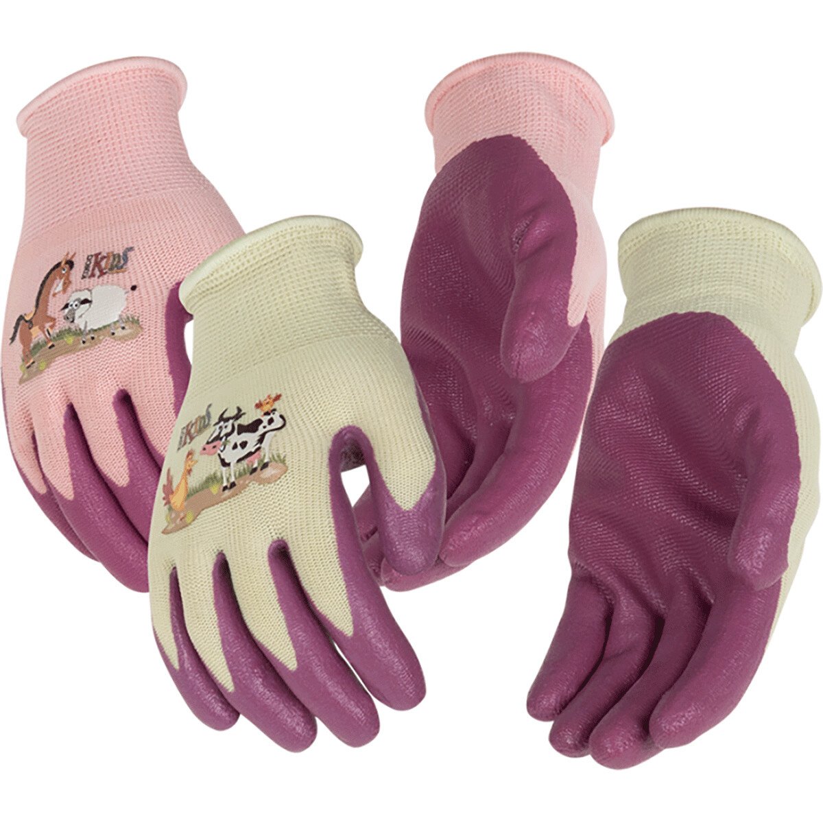 Kinco® Kids' Farm Friends Nylon Knit Shell & Foam Nitrile Palm Gloves