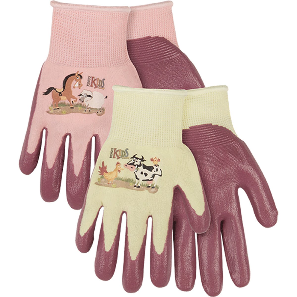 Kinco® Kids' Farm Friends Nylon Knit Shell & Foam Nitrile Palm Gloves