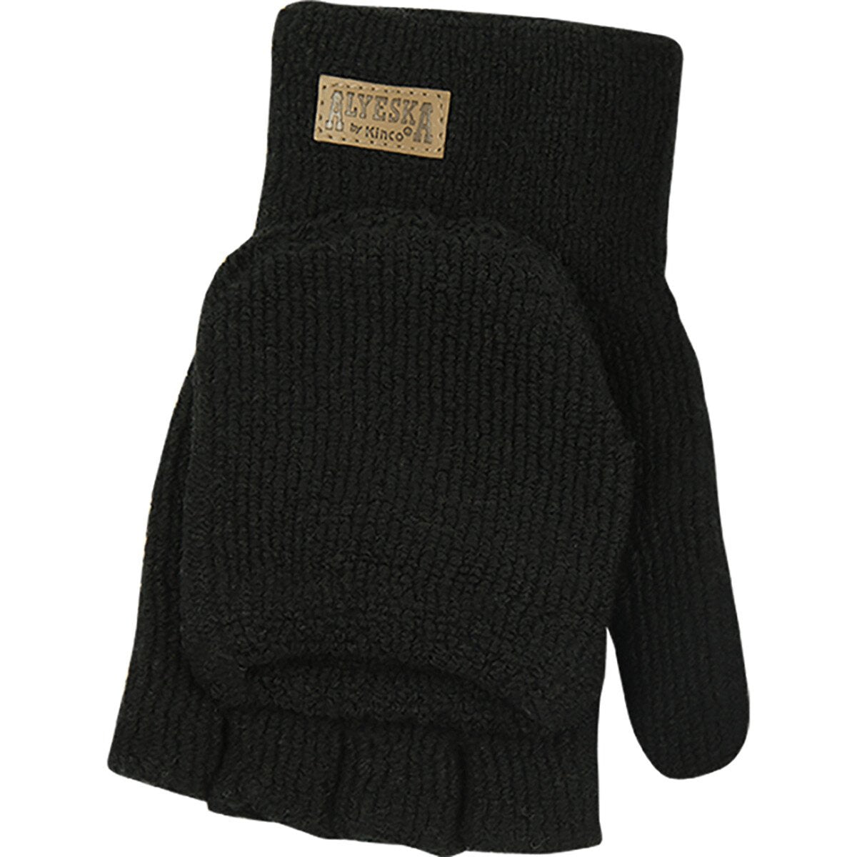 Kinco® Women's Alyeska® Black Lined Knit Shell Half-Finger w/ Convertible Mitt Hood