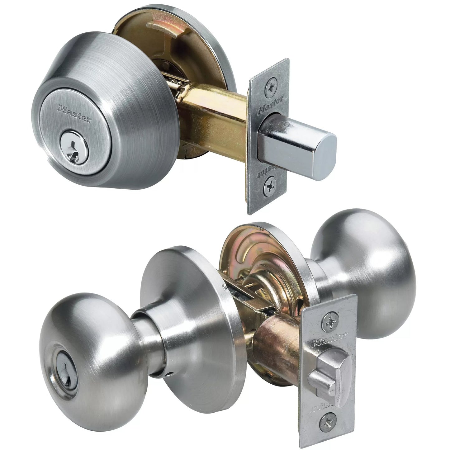 Master Lock® Satin Nickel Biscuit Style Entry Door Lock w/Single Cylinder Deadbolt