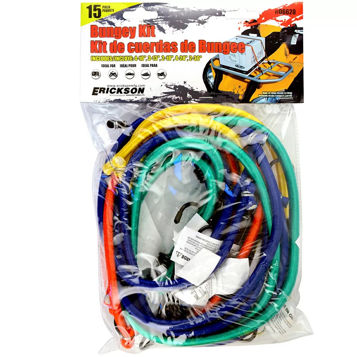 Erickson Manufacturing Assorted Bungee Cord Kit - 15 Pack