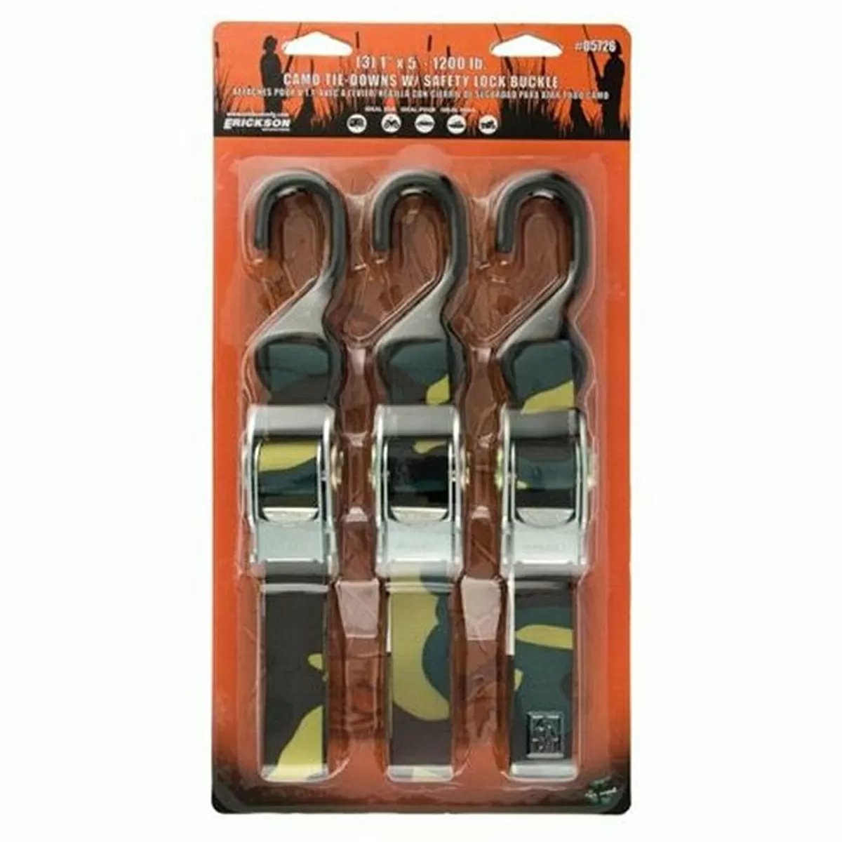 Erickson Manufacturing Tie Down With Safety Lock Buckle 3-Pack - 1" x 5' - Camo