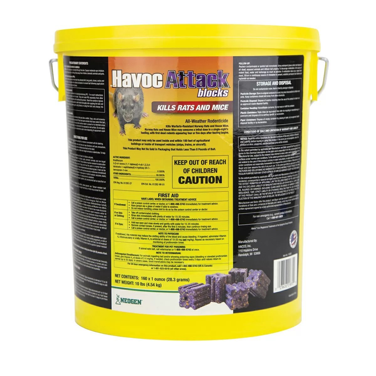 Havoc® Attack Rodenticide Blocks - 10 lb Bucket - QC Supply - 