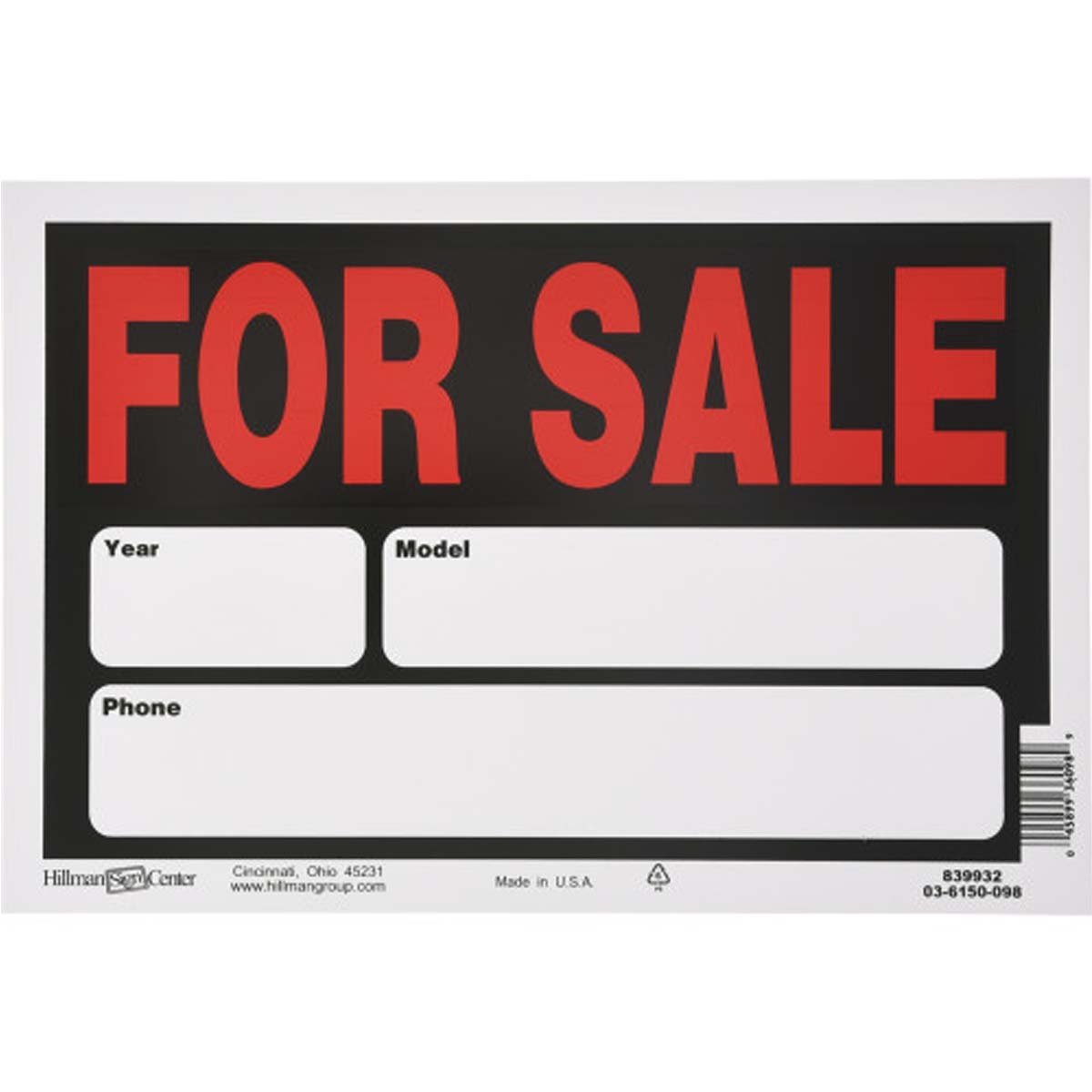 Hillman Automobile For Sale Sign - 8" x 12"