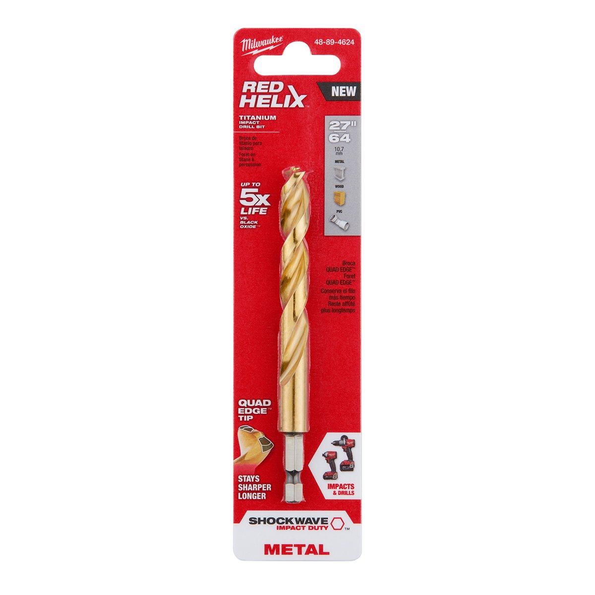 Milwaukee Tool Shockwave™ Red Helix™ Titanium Drill Bit  3/8" 1/2"