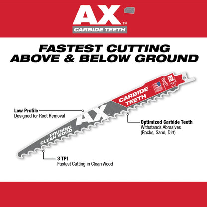 Milwaukee Tool The Ax for Pruning & Clean Wood Sawzall Blade - 6" 3 TPI 1pk