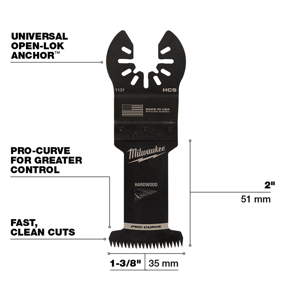 Milwaukee Tool OPENLOK™ HCS Japanese Tooth ProCurve™ Hardwood Blades  13/8"