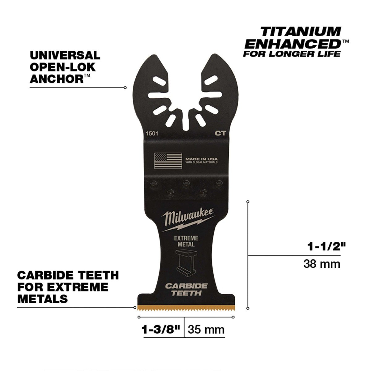 Milwaukee Tool OPENLOK™ Titanium Enhanced Carbide Teeth Metal Blades  13/8"