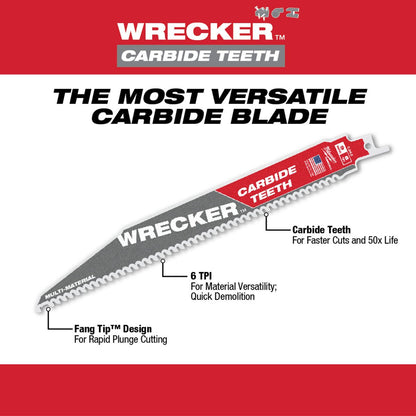 Milwaukee Tool THE WRECKER™ With Carbide Teeth SAWZALL® Blade - 9" 6 TPI - 1 Pack