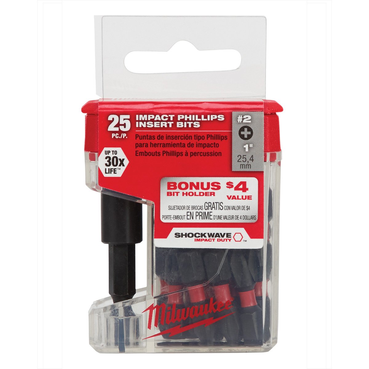 Milwaukee Tool Shockwave™ 2.36" Magnetic Bit Tip Holder w/Impact Phillips #2 Insert Bits