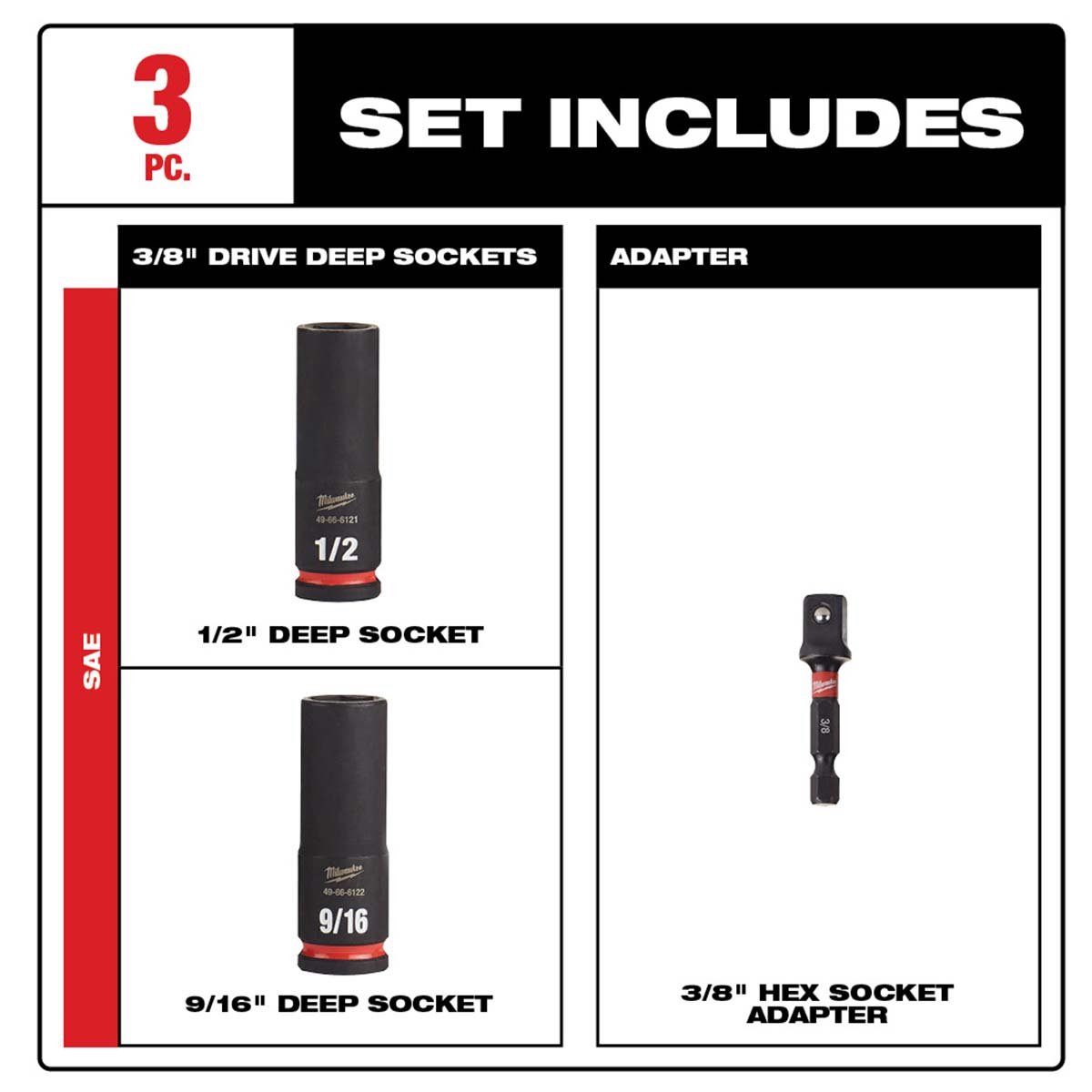 Milwaukee Tool Shockwave 3/8" Drive Impact Socket Set - 3 Piece