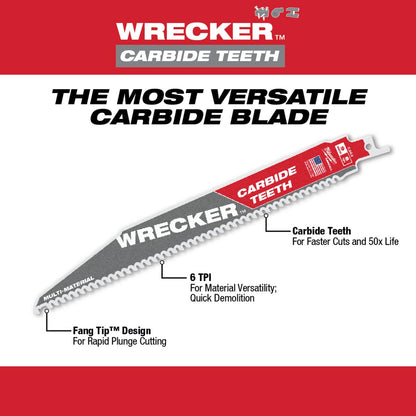 Milwaukee Tool THE WRECKER™ With Carbide Teeth SAWZALL® Blade - 12" 6 TPI - 1Pk