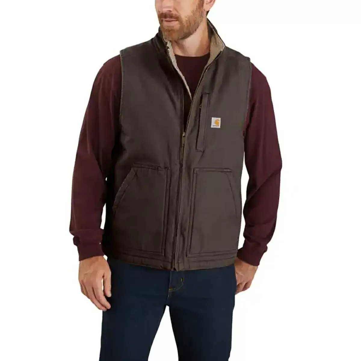 Carhartt® Loose Fit Washed Duck Sherpa-Lined Mock-Neck Vest